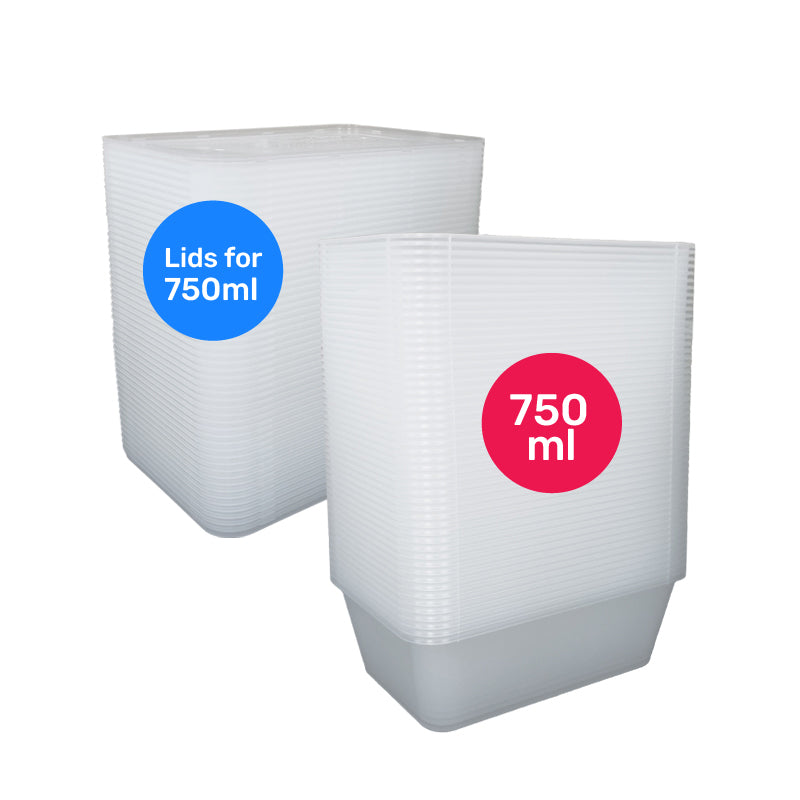 750ml Rect Takeaway Container 50PCS + 50PCS Lids (Separated)