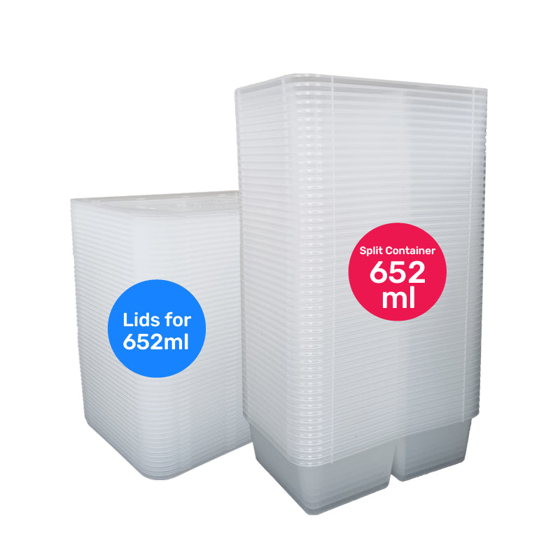 2 Comp Rectangular Takeaway Container 652ml 50PCS + 50PCS Lids (Separated)